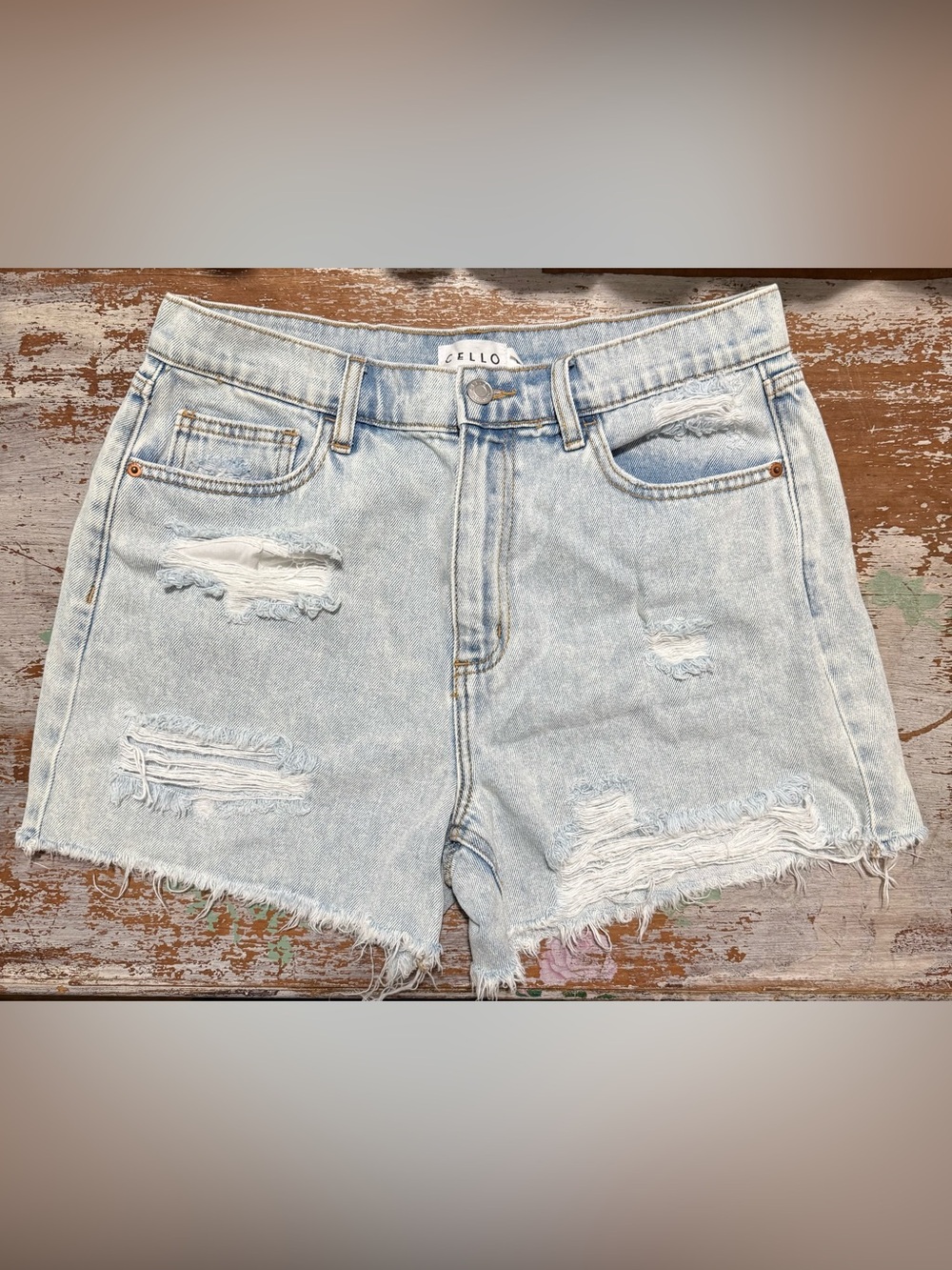 CELLO Light Wash Distressed Denim Shorts